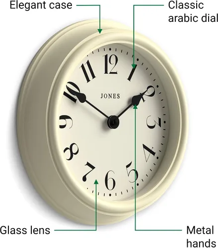 Vista 5 de JONES CLOCKS® Frieze - Reloj de pared, pequeño, elegante, clásico, redondo, 9.1 in, color crema, bonito diseño, ideal para la cocina, sala de estar