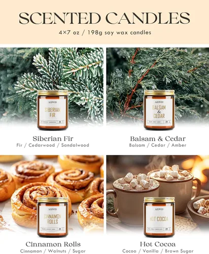 Vista 2 de AOOVOO Velas de Navidad – 4 velas perfumadas, velas de soja de 28 onzas, vela de soja para el hogar, abeto siberiano, cedro bálsamo, rollos de Vela