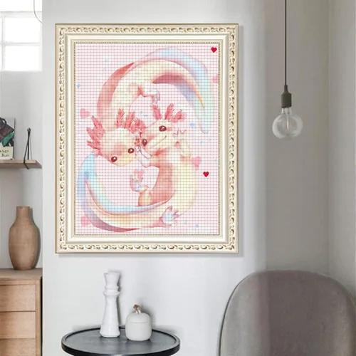 Vista 2 de LIANPO Pintura de diamantes, lindo ajolote DIY 5D, kit de taladro completo para niños, pintura de salamandra mexicana de Diamonds para adultos