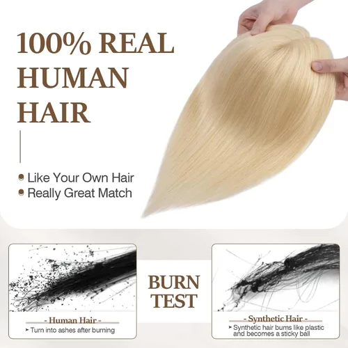 Vista 100 de Rich Choices Pelucas con topper de cabello para mujeres, cabello humano real 100% Remy, sin flequillo, para mujeres con adelgazamiento en la parte