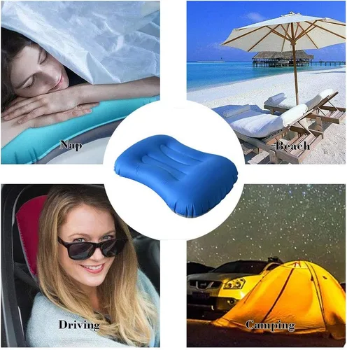 Vista 6 de Almohadas inflables ultraligeras para campamento: compresibles, compactas, inflables, cómodas, ergonómicas para soporte de cuello y lumbar mientras