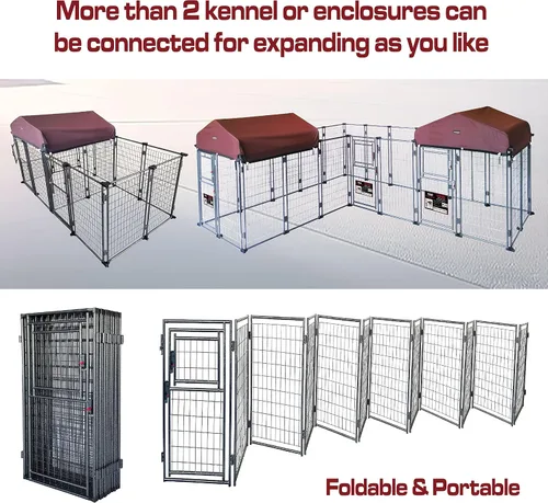 Vista 5 de Perrera para perros de 8 x 4 x 5 pies al aire libre con cubierta de techo para perros grandes, valla de perro resistente, alambre soldado Catio