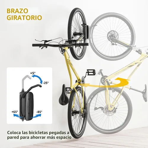 Vista 3 de monTEK Soporte giratorio de pared para bicicleta, perchas para bicicleta, soporte vertical para bicicletas que ahorra espacio, soporte