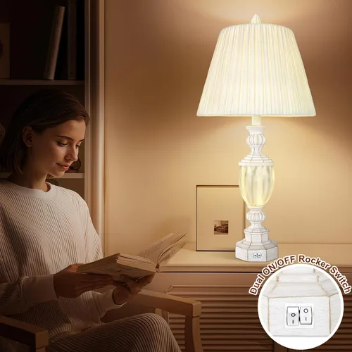 Vista 5 de Juego de 2 lámparas de mesa rústicas de 27" con luz nocturna para dormitorio, sala de estar, carga USB, lámpara de mesita de noche de granja