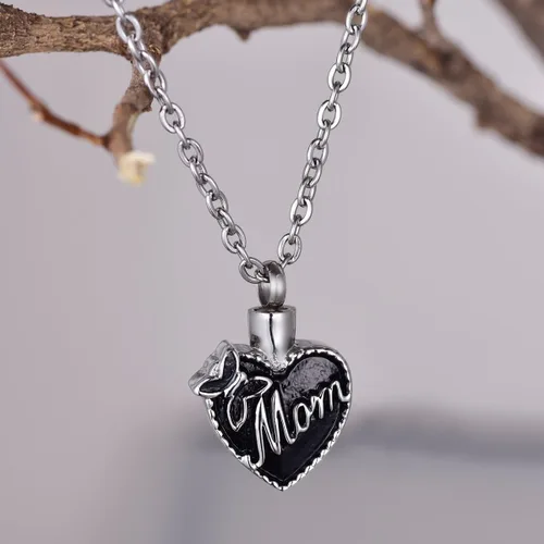 Vista 3 de Collar de urna conmemorativa de acero inoxidable para cenizas con texto en inglés "Dad in Heart", Acero inoxidable