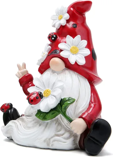 Vista 2 de Hodao Decoraciones de gnomos de primavera de mariquita para mesa del hogar, porche, jardín, patio, adornos de elfo de mariquita, decoración