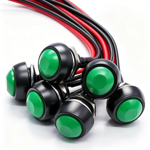 Vista 15 de Twidec /6 unids interruptor de botón momentáneo de 0.472 in agujero de montaje de 1/2 "encendido apagado mini redondo impermeable negro con cables