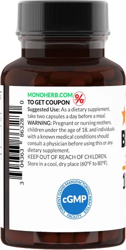 Vista 3 de MONOHERB Extracto de té negro 10:1 - 1000 mg por porción - Tamaño de la porción: 2 cápsulas - 45 porciones por botella