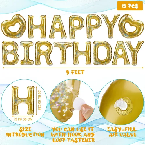Vista 2 de Flotador inflable para piscina de cumpleaños, 15 unidades, con letras de corazón, para fiesta de piscina, globo grande de 20 pulgadas, decoración