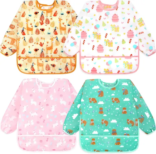 Vista 13 de Accmor 4 Pack Long Sleeve Bibs, Baby Smock Waterproof Full Sleeved Bib for Baby Toddler 6-36 Months