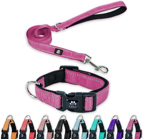 Vista 8 de FURRYFECTION Juego de collar y correa reflectante para perro con hebilla de liberación rápida, neopreno acolchado de nylon ajustable para perros