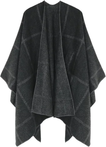 Vista 2 de Ciormis Poncho Chal Wrap Mujer Viaje Cálido Ponchos Suéteres Abrir Frente Cabo Ruana