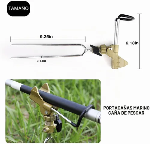 Vista 7 de Soporte para caña de pescar con campanas de alarma de caña de pescar, universal ajustable, dorado, soporte de caña de pescar de mano y mar, soporte