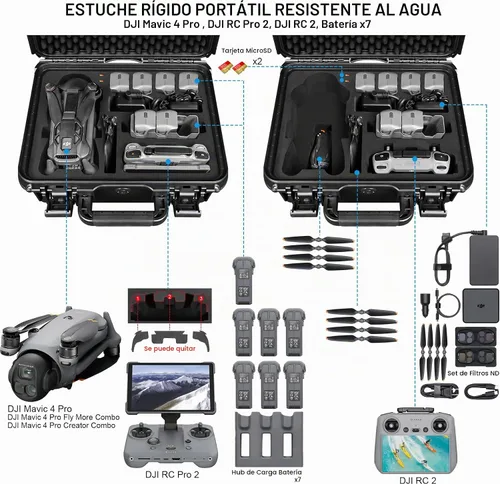 Vista 2 de Lekufee Estuche rígido impermeable de transporte para DJI Mavic 4 Pro Drone, Creator Combo, Fly More Combo, DJI RC Pro 2/RC 2, Batería (7 piezas)