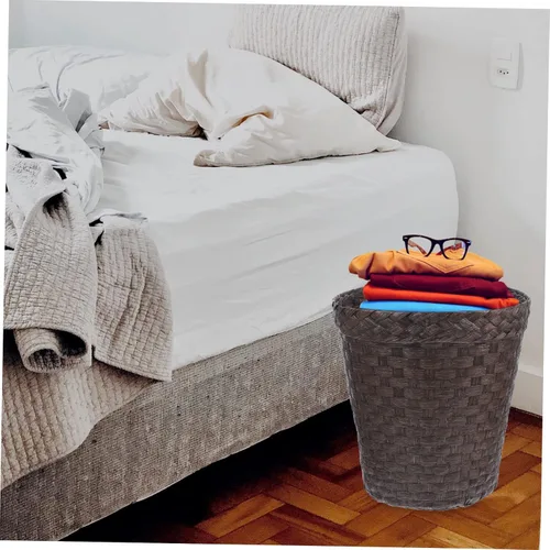 Vista 7 de LIFKOME Cubo de almacenamiento de paja Papelera portátil Papelera de escritorio Cestas de almacenamiento decorativas Cesta decorativa Papelera