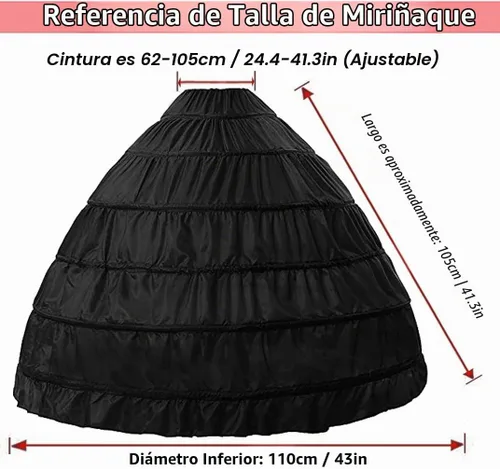 Vista 3 de 6 Hoop Skirt for Women Ball Gown Petticoat Underskirt Negro