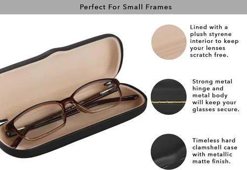 Vista 3 de Estuche rígido para lentes de montura pequeña, lentes de lectura para mujeres y hombres, negro mate metálico