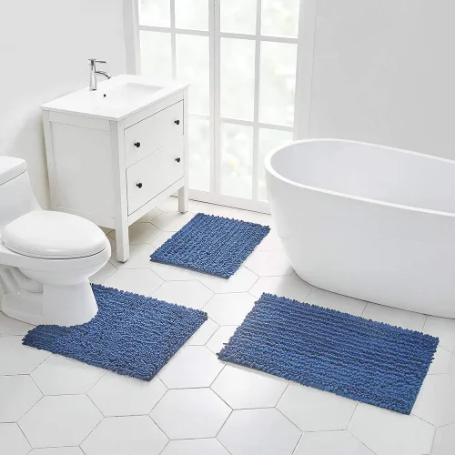 Vista 8 de Walensee Alfombra de baño antideslizante (32x20, azul oscuro) absorbente de agua, súper suave, felpilla peluda, lavable a máquina, se seca