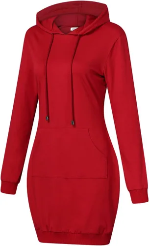 Vista 4 de MISSKY - Vestido informal tipo sudadera con capucha y bolsillos de canguro para mujer