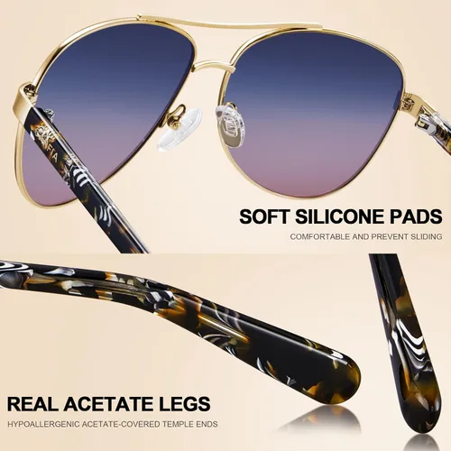 Vista 56 de CARFIA Gafas de sol polarizadas para mujer, protección UV, brazos de acetato, marco de metal, sombras para mujer, CA3216