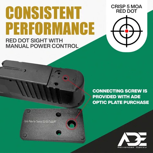 Vista 7 de Ade Advanced Optics Crusader RD3-009 - Mira refleja de punto rojo + placa de montaje óptica para Taurus PT111 G2, Millennium G2, G2C, G3 con mira