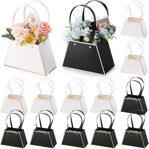 Vista 8 de Fuutreo 12 bolsas de regalo de flores de graduación para ramos, cajas portátiles para arreglos florales con asa, bolsas impermeables para envolver