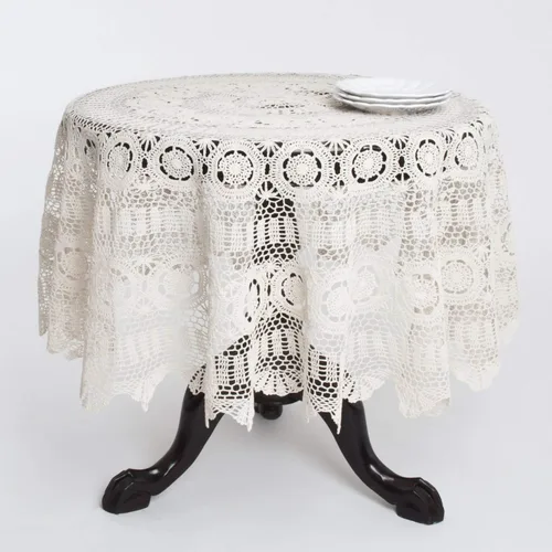 Vista 14 de Fennco Styles - Mantel de algodón hecho a mano con encaje de ganchillo