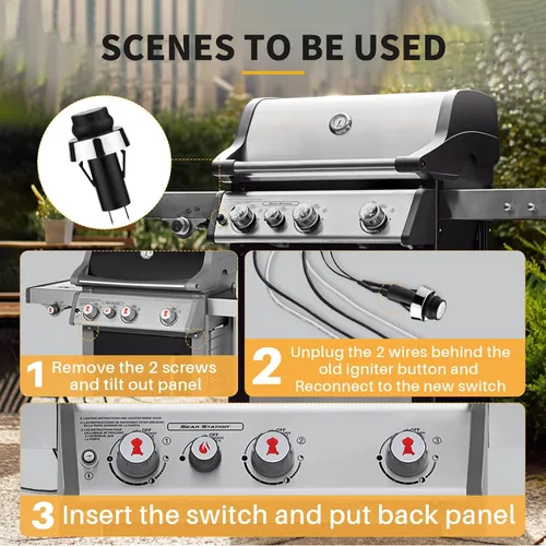Vista 4 de Encendedor GS4 para Weber, GS4 Parrilla Encendedor Botón Pulsador Piezas de Repuesto para Weber #66220 Fit Weber GS4 Genesis II & Spirit II Gas