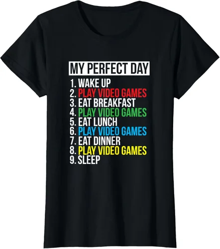 Vista 39 de My Perfect Day" - Camiseta negra de ajuste clásico, cuello redondo, manga corta, poliéster y algodón, Negro