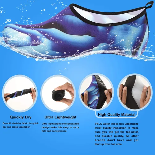 Vista 2 de VELO Water Shoes Men Women - Aqua Socks Slip-on for Outdoor Beach Swimming Barefoot Quick-Dry Shoes Yoga