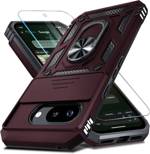 Vista 15 de Janmitta - Funda compatible con Google Pixel 9 Pro XL con cubierta deslizante para lente de cámara incorporada + protector de pantalla + soporte