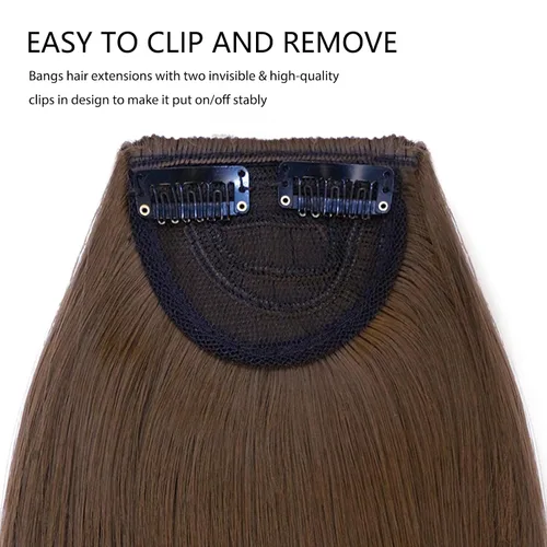 Vista 3 de Extensiones de cabello con clip, de cara frontal plana, flequillo, con sienes, piezas de pelo sintético para mujer
