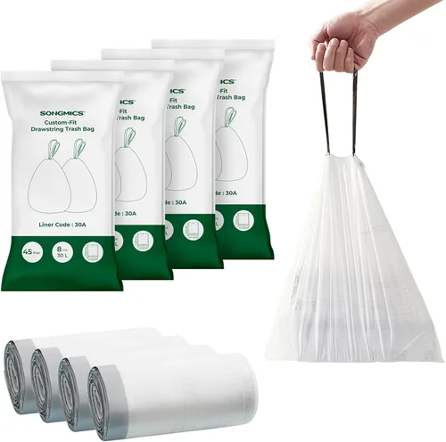 Vista 10 de SONGMICS Bolsas de basura para botes de basura de 2.6 galones (10 litros), bolsas de basura con cordón para cocina, preseparadas, caja