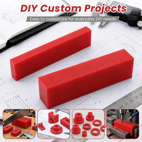 Vista 6 de 2 Pcs HDPE Plastic Blocks, 1 x 3 x 12 Inch, Red Red2Pack