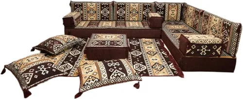 Vista 65 de arabicsofa Juego de asientos Jalsa en forma de L – Majlis árabe hecho a mano con almohadas de respaldo