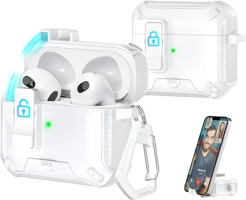 Vista 93 de R-fun Funda de carga compatible con AirPods de 2ª generación 2019, 1ª generación 2016, protección completa contra caídas, tapa desplegable