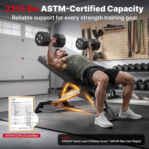Vista 2 de YOLEO Banco de pesas ajustable comercial de 2315 libras con certificado ASTM, 80% premontado, banco de entrenamiento resistente para gimnasio