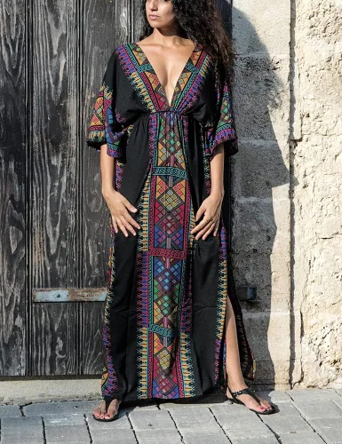 Vista 2 de Vestido largo de caftán de las mujeres vestido maxi playa casual más tamaño kaftan