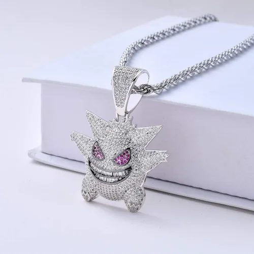 Vista 4 de KMASAL Jewelry Men Hip Hop Iced Out Bling CZ Diamond Vampire Mask & Bull Pendant 18K Gold and Silver Plated with 24 Inch Rope Chain