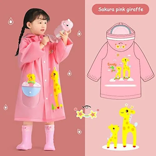 Vista 2 de Kids Raincoat Boys Girls Rain Jacket Hooded Dinosaur Poncho Waterproof Coat Outdoor Sports 2-12Years