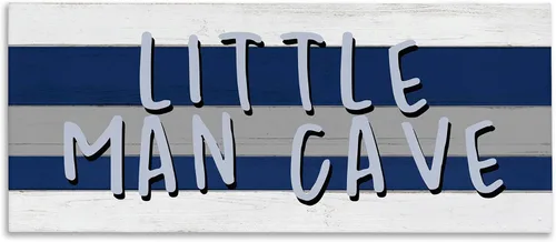 Vista 8 de Stupell Industries Letrero para sala de juegos con diseño de cueva de hombre pequeño, color azul y blanco, diseñado por Kim Allen Art, 7 x 17