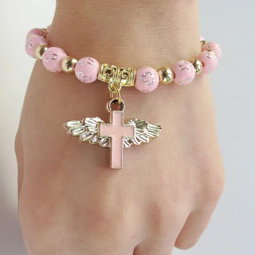Vista 7 de WE 12 pulseras de cruz de ala de ángel para niña, recuerdo de bautizo/recuerdo de bautizo