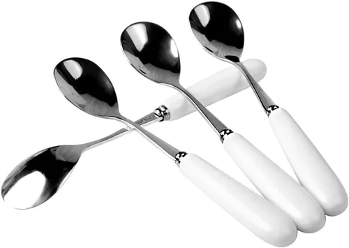 Vista 10 de 2 cucharaditas de acero inoxidable con mango de cerámica blanca (SUS304) de 5.5 pulgadas Elegant And Versatile 18-10 Stainless Steel Exquisite Ice