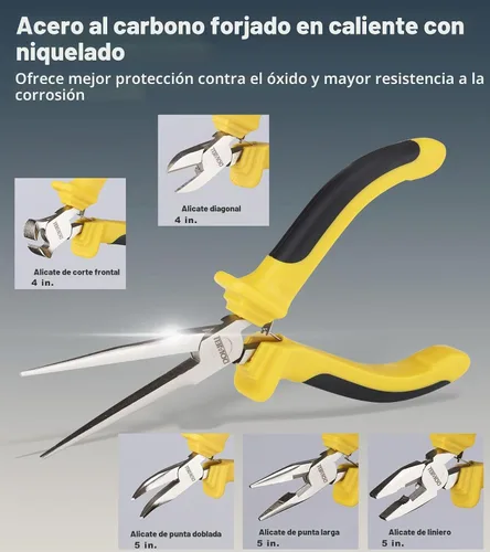 Vista 2 de DOWELL Juego de 6 alicates pequeños con punta de aguja, diagonal, punta de nariz doblada y línea para hacer manualidades, reparar dispositivos