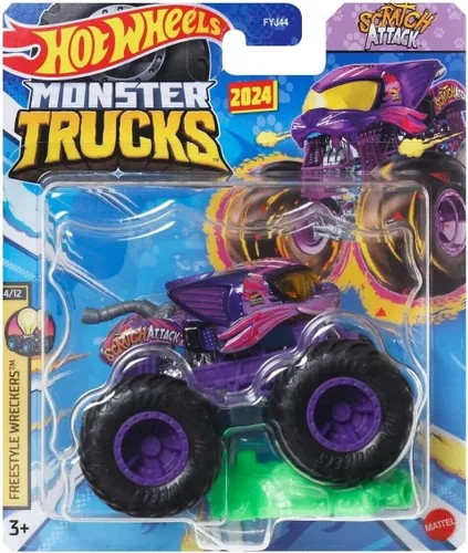 Vista 4 de Hot Wheels Monster Trucks Nuevo para 2024 escala 1:64 (Bigfoot 4x4x4 5/12 Freestyle Wreckers)