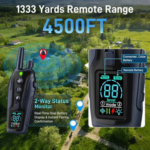 Vista 4 de Collar de entrenamiento para perros – Collar de entrenamiento para perros de 4000 pies con control remoto impermeable, collar electrónico con luz