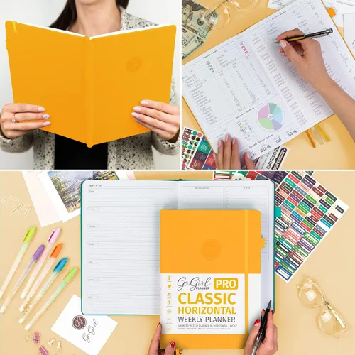Vista 7 de GoGirl Planner Pro: Agenda semanal y organizador con diseño horizontal + páginas de seguimiento de presupuestos y gastos, diario de objetivos, sin