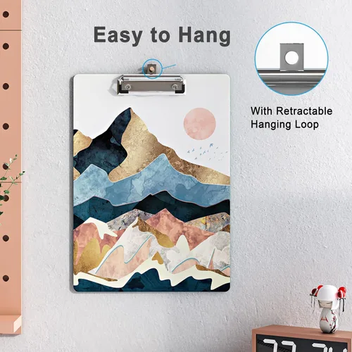 Vista 5 de Bonito portapapeles de madera con diseño decorativo A4 tamaño carta para oficina en el aula, tamaño estándar 9 x 12.5 pulgadas con clip de metal