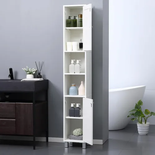 Vista 9 de kleankin Gabinete de almacenamiento alto para baño con espejo