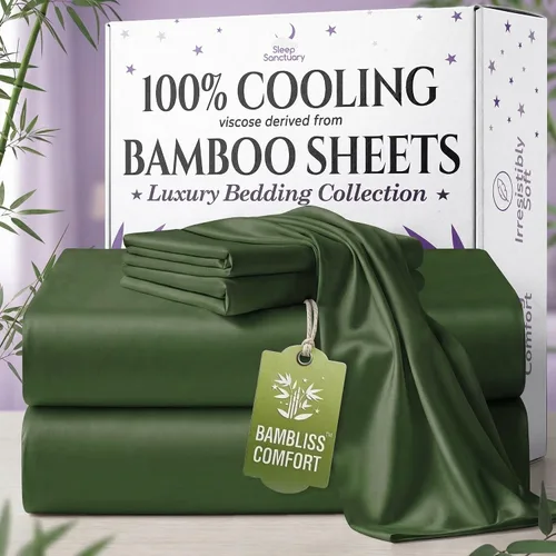 Vista 18 de SLEEP SANCTUARY - Juego de sábanas 100% viscosa derivada de bambú tamaño individual 4 piezas – Sábanas de lujo BamBliss de enfriamiento